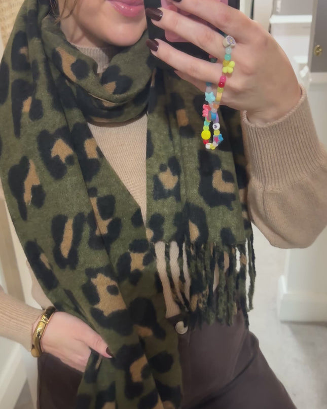 Muse Leopard Print Scarf - Khaki