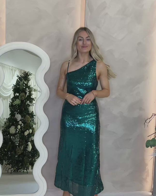 Asymmetric Sequin Dress - Teal
