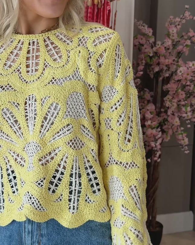 Crochet Knit Sweater - Lemon