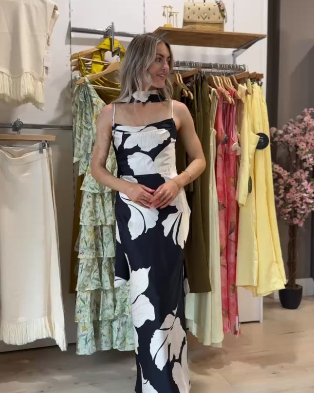 Keisha Scarf Midaxi Dress - Monochrome Print