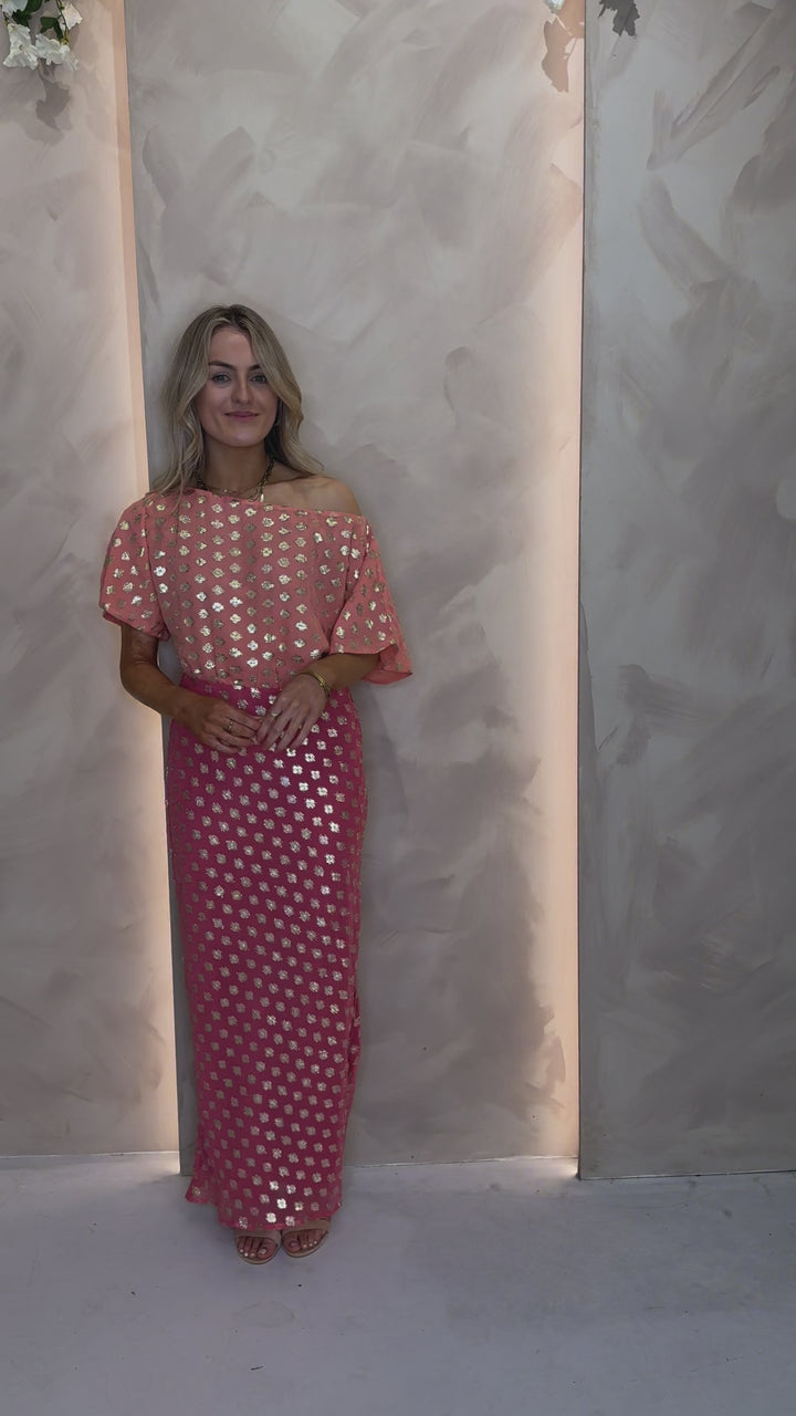 Pink and Red Jacquard Tilly Dress