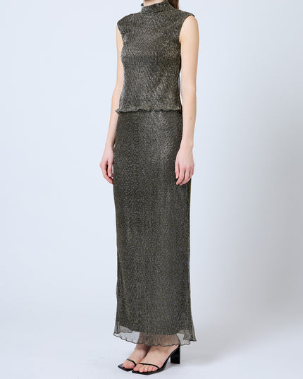 French Connection Tamy Plisse Top - Black/Gold