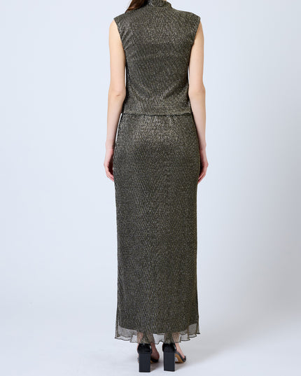 French Connection Tamy Plisse Top - Black/Gold