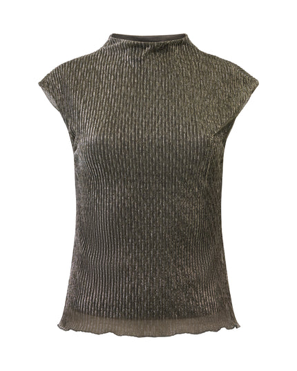 French Connection Tamy Plisse Top - Black/Gold