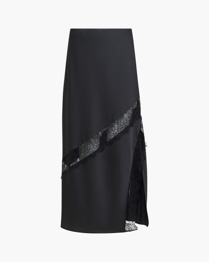 French Connection Dahlia Satin Lace Midi Skirt - Black