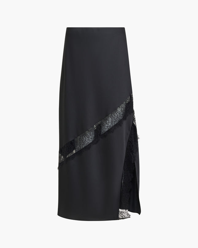 French Connection Dahlia Satin Lace Midi Skirt - Black