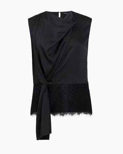 French Connection Dahlia Draped Lace Hem Top - Black
