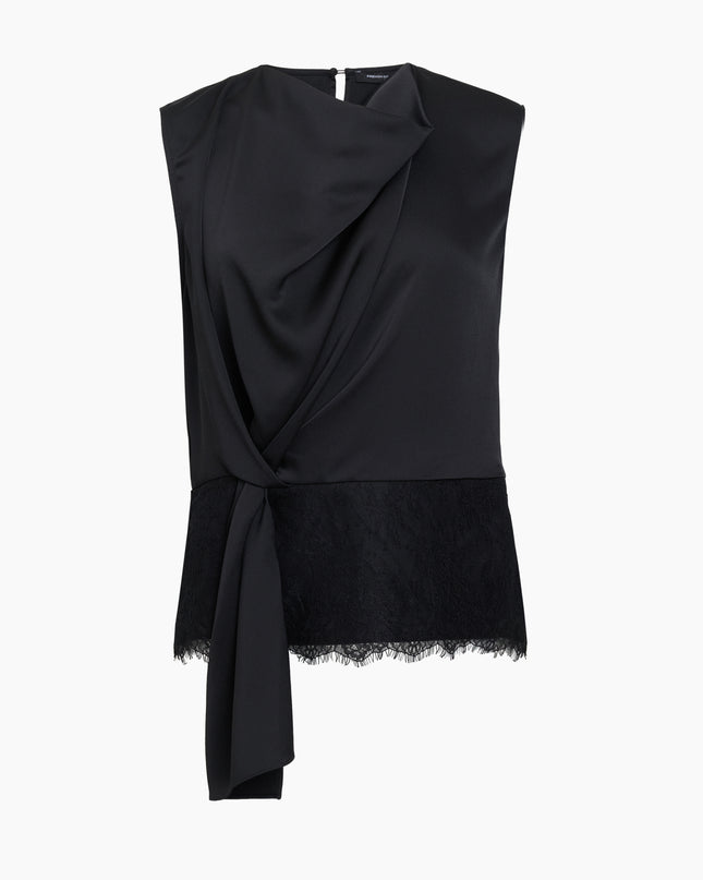 French Connection Dahlia Draped Lace Hem Top - Black