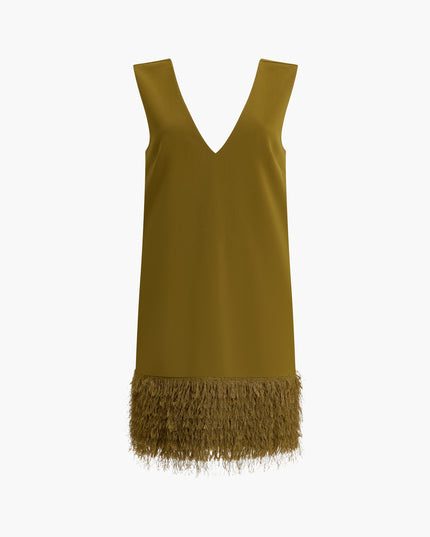 French Connection Azra Faux Feather Hem Mini Dress - Moss Green