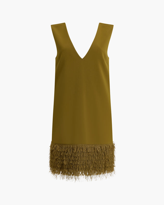 French Connection Azra Faux Feather Hem Mini Dress - Moss Green