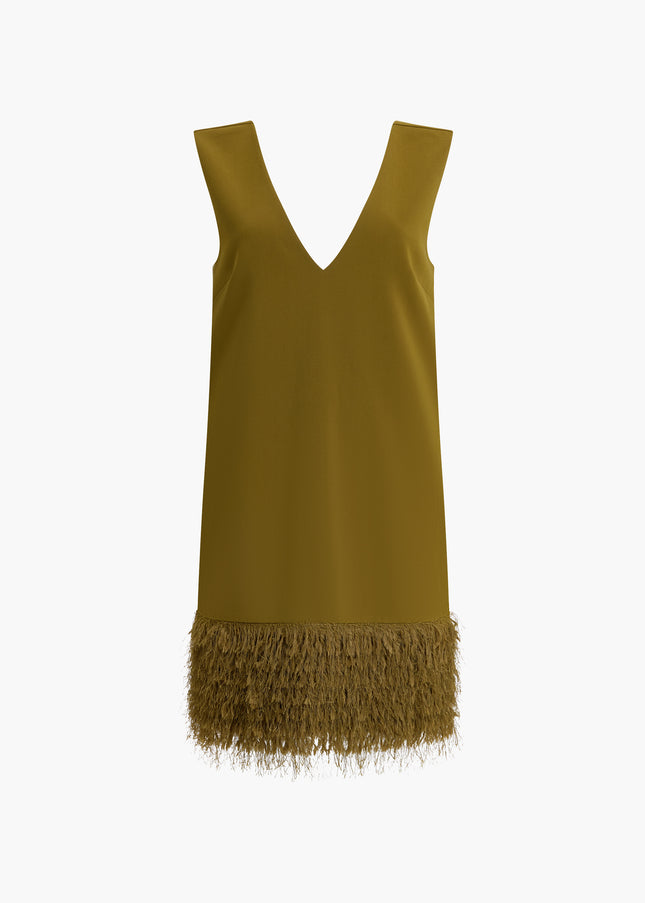 French Connection Azra Faux Feather Hem Mini Dress - Moss Green