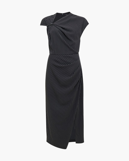 French Connection Vinnie Pinstripe Draped Midi Dress - Black