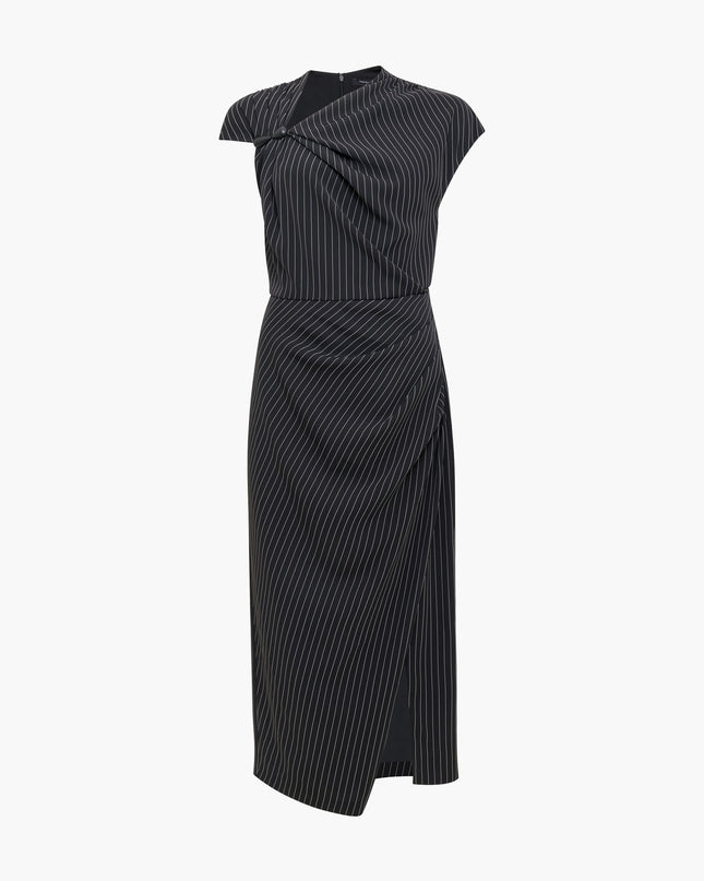 French Connection Vinnie Pinstripe Draped Midi Dress - Black