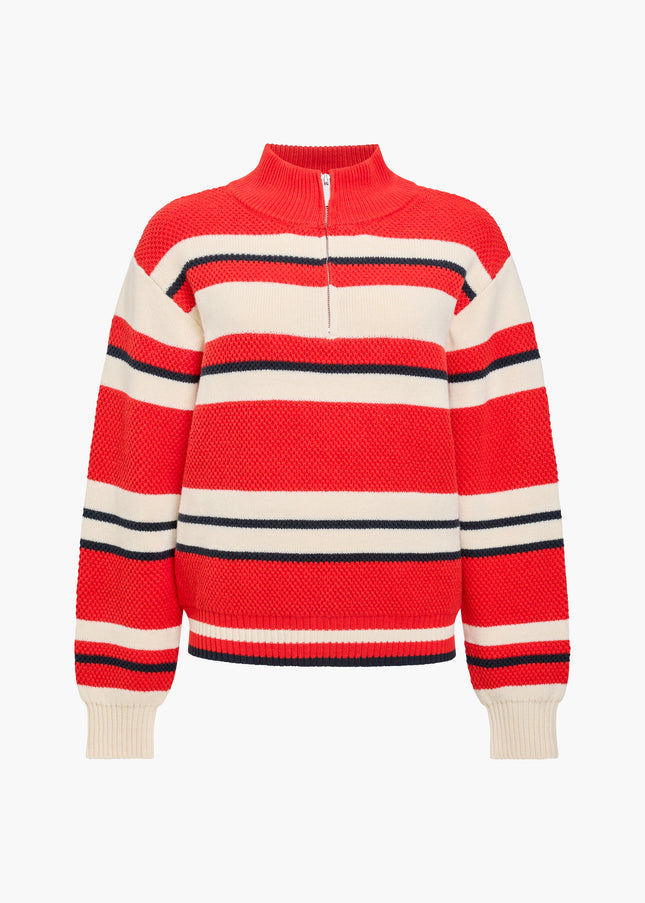 French Connection Varli Striped Jumper - Cream/Rouge Red
