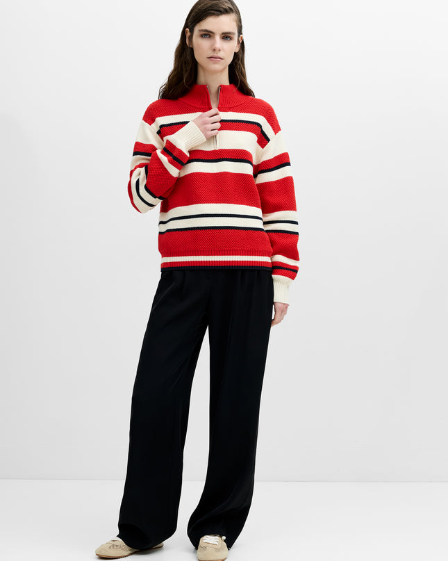 French Connection Varli Striped Jumper - Cream/Rouge Red