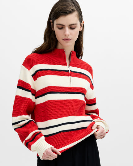 French Connection Varli Striped Jumper - Cream/Rouge Red