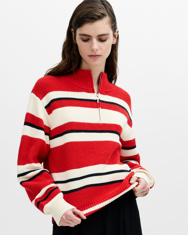 French Connection Varli Striped Jumper - Cream/Rouge Red