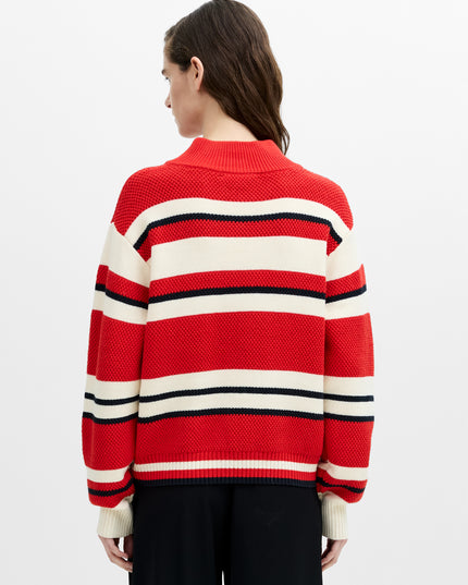 French Connection Varli Striped Jumper - Cream/Rouge Red