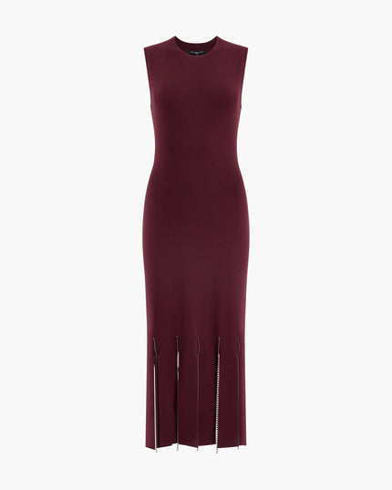 French Connection Silas Beaded Fringe Knit Dress - Cherry Liqueur