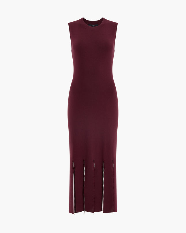 French Connection Silas Beaded Fringe Knit Dress - Cherry Liqueur