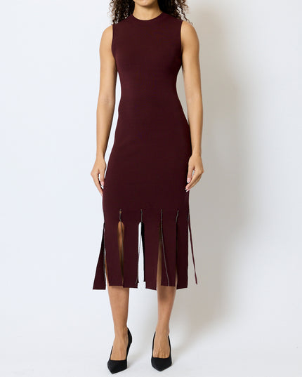 French Connection Silas Beaded Fringe Knit Dress - Cherry Liqueur