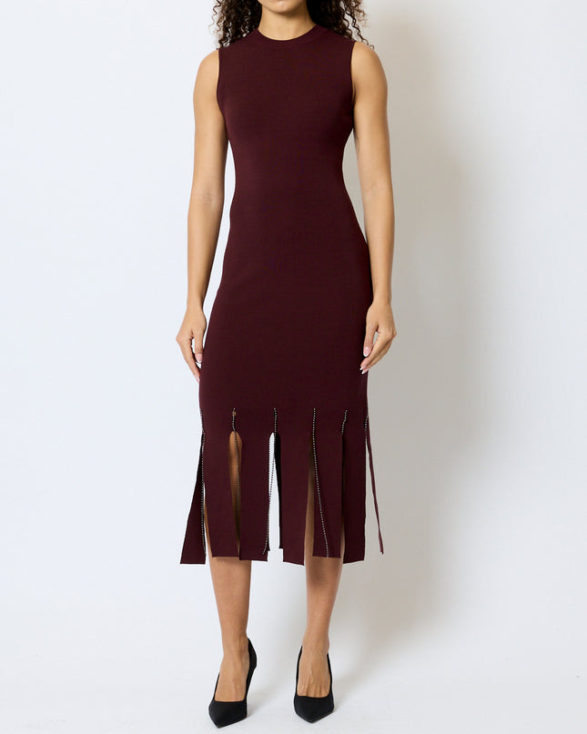 French Connection Silas Beaded Fringe Knit Dress - Cherry Liqueur