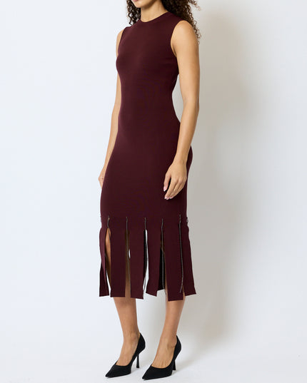 French Connection Silas Beaded Fringe Knit Dress - Cherry Liqueur