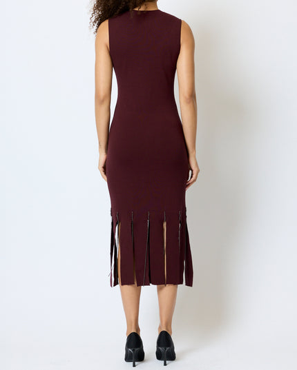French Connection Silas Beaded Fringe Knit Dress - Cherry Liqueur