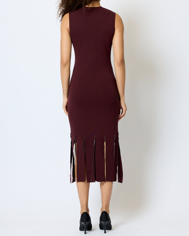 French Connection Silas Beaded Fringe Knit Dress - Cherry Liqueur