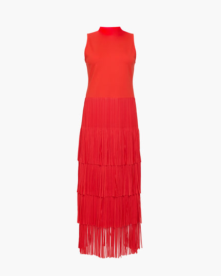 French Connection Hilde Jersey Mix Fringe Dress - Rouge Red