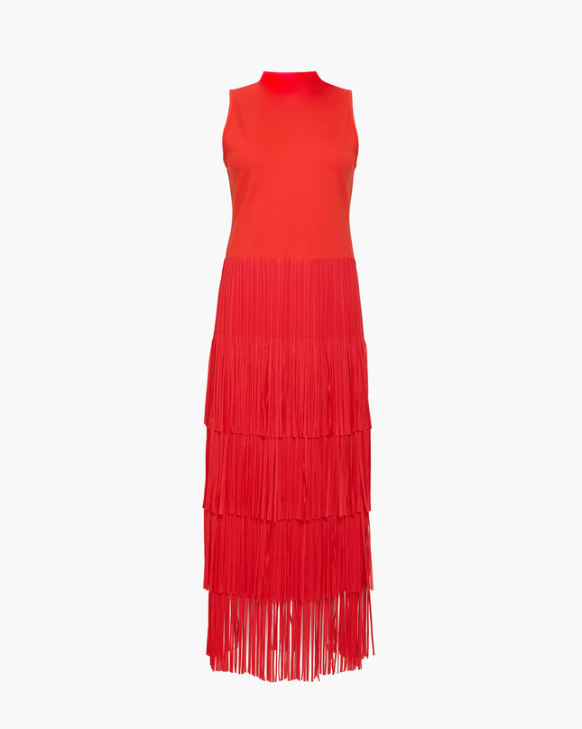 French Connection Hilde Jersey Mix Fringe Dress - Rouge Red