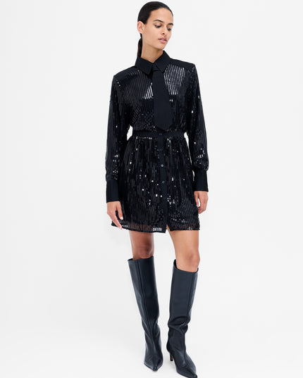 French Connection Zyra Sequin Shirt Dress - Black