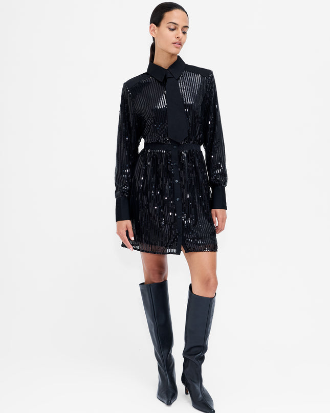 French Connection Zyra Sequin Shirt Dress - Black