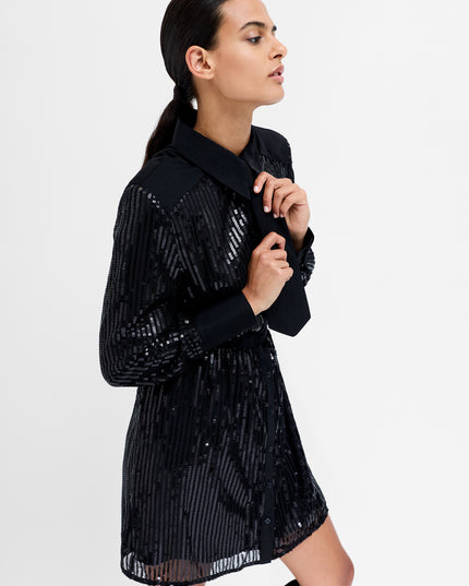 French Connection Zyra Sequin Shirt Dress - Black