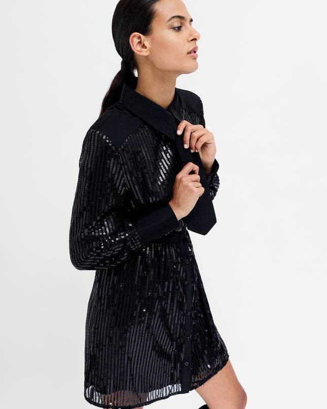 French Connection Zyra Sequin Shirt Dress - Black