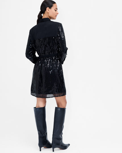 French Connection Zyra Sequin Shirt Dress - Black