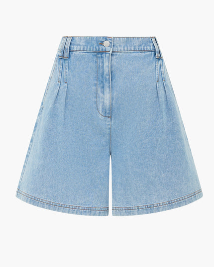 French Connection Sam Denim Pleated Shorts  - Vintage Wash