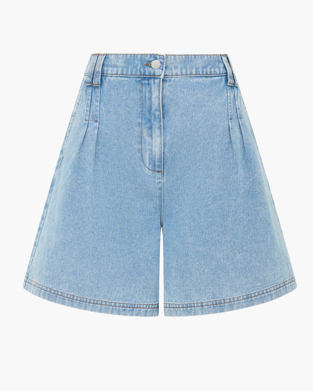 French Connection Sam Denim Pleated Shorts  - Vintage Wash