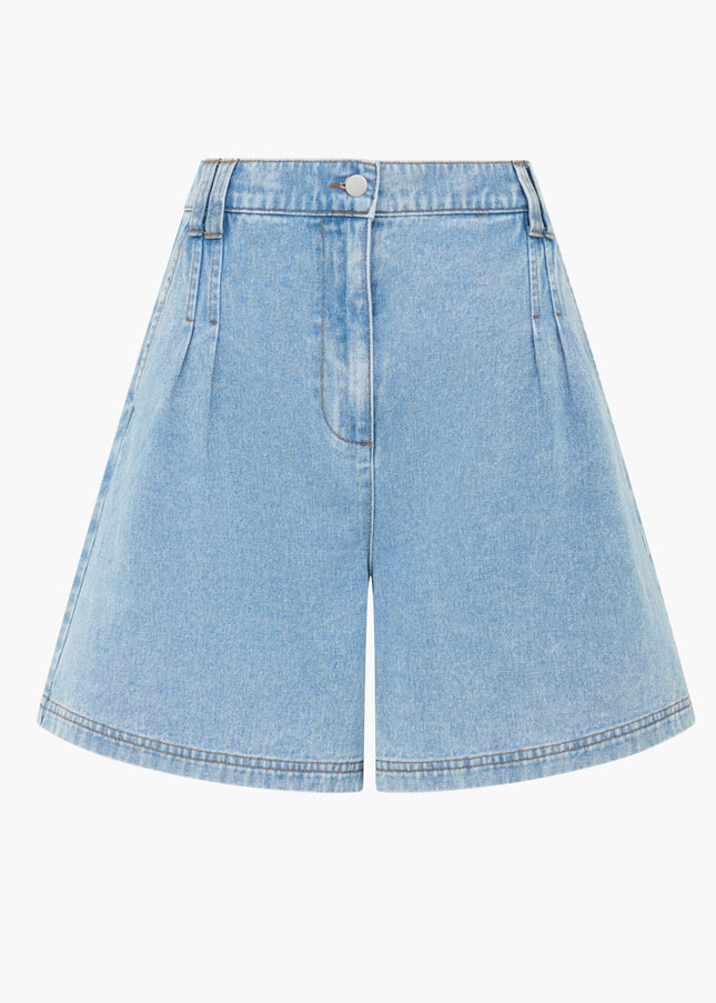 French Connection Sam Denim Pleated Shorts  - Vintage Wash
