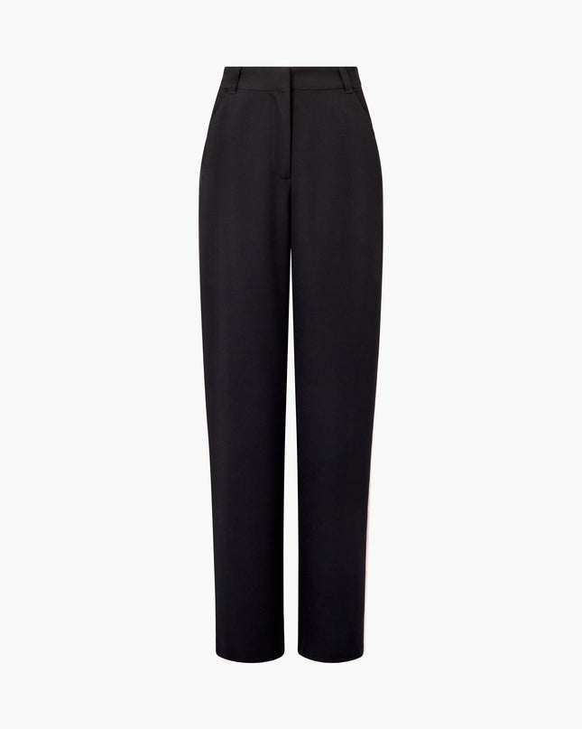 French Connection Vinnie Side Stripe Trouser - Black/Porcelain Cream