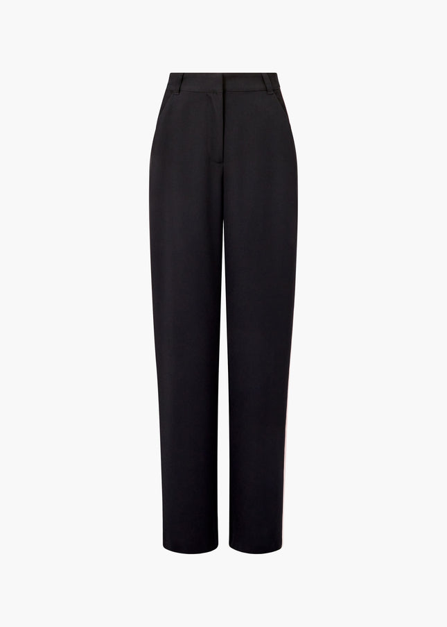 French Connection Vinnie Side Stripe Trouser - Black/Porcelain Cream