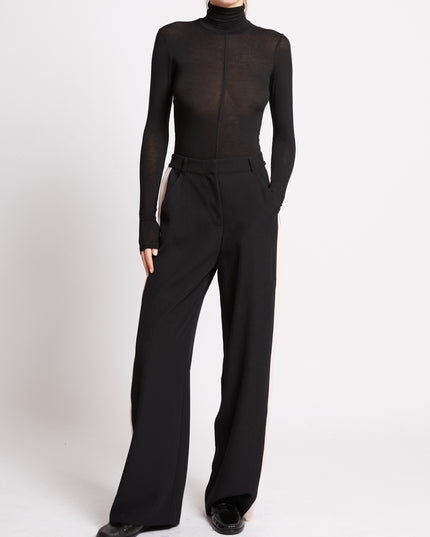 French Connection Vinnie Side Stripe Trouser - Black/Porcelain Cream