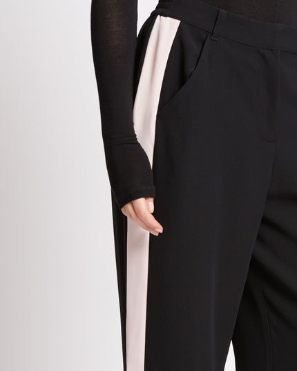 French Connection Vinnie Side Stripe Trouser - Black/Porcelain Cream