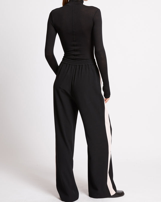 French Connection Vinnie Side Stripe Trouser - Black/Porcelain Cream