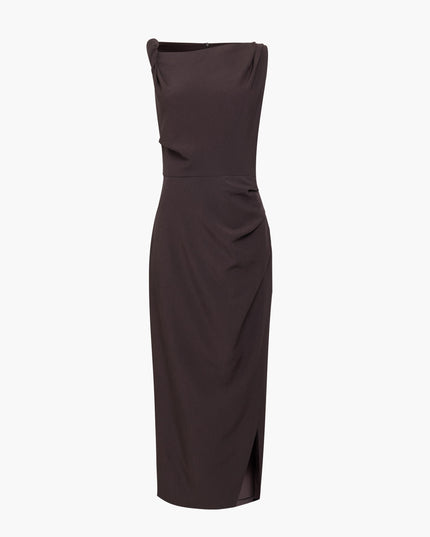 French Connection Carley Draped Midi Dress - Mocha Brown