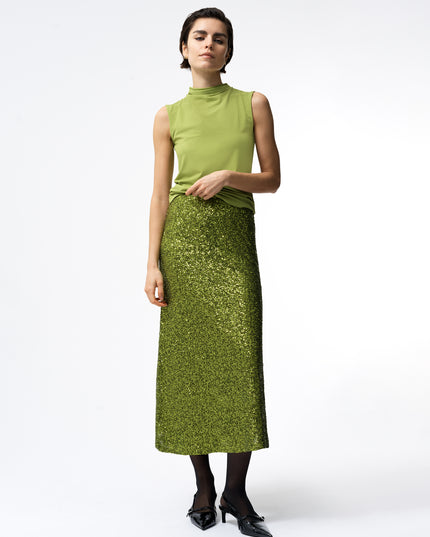 French Connection Sequin Midi Skirt - Winter Olive Green