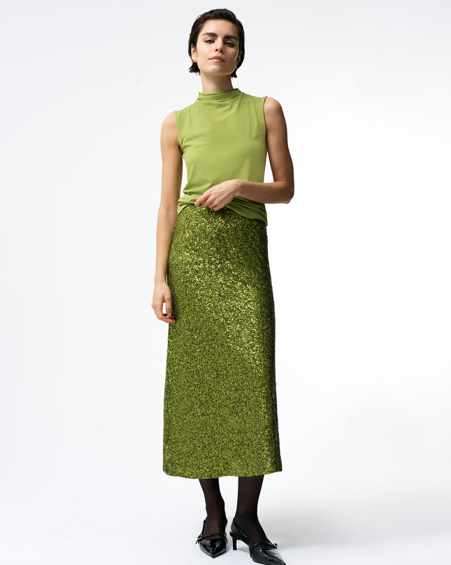 French Connection Sequin Midi Skirt - Winter Olive Green