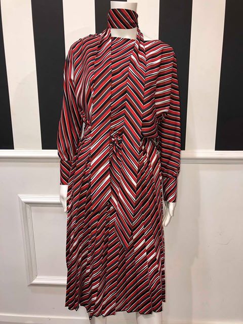 Striped Detail Dress - Red/Navy/White