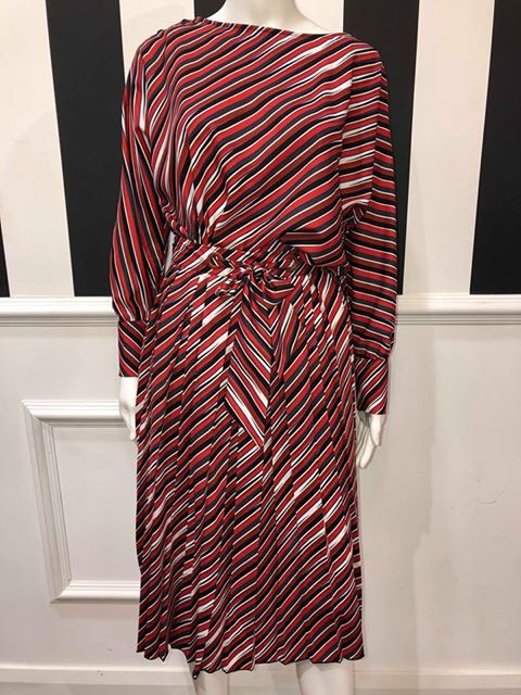 Striped Detail Dress - Red/Navy/White