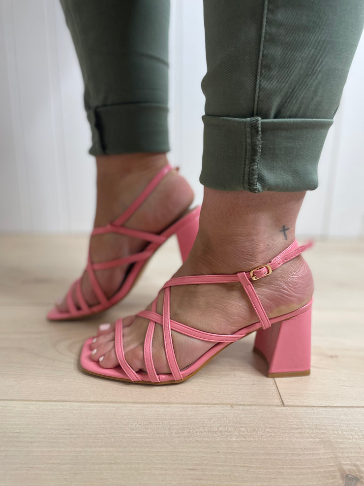Pink Strappy Block Heels